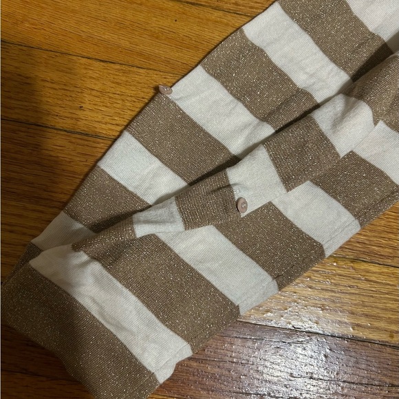 J Crew Metallic Gold White Wide Stripe Roll Tab LS Tee Pima Cotton Wool Size Sm - Picture 6 of 7